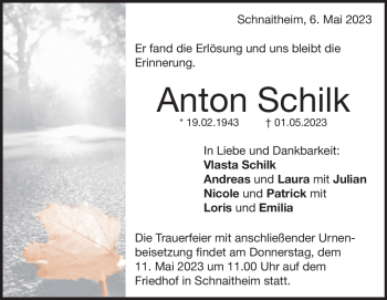 Traueranzeige von Anton Schilk von Heidenheimer Zeitung