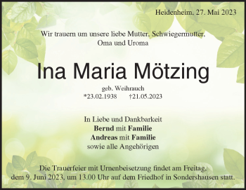 Anzeige Ina Maria Mötzing