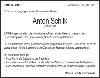 Traueranzeige von Anton Schilk von Heidenheimer Zeitung