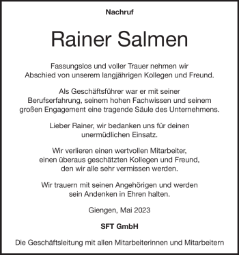 Traueranzeige von Rainer Salmen von Heidenheimer Zeitung