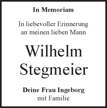 Traueranzeige von Wilhelm Stegmeier von Heidenheimer Zeitung