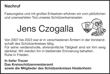 Traueranzeige von Jens Czogalla von Heidenheimer Zeitung