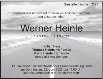 Traueranzeige von Werner Heinle von Heidenheimer Zeitung