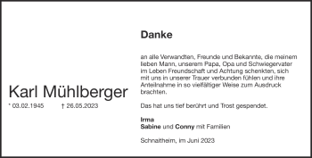 Traueranzeige von Karl  Mühlberger von Heidenheimer Zeitung