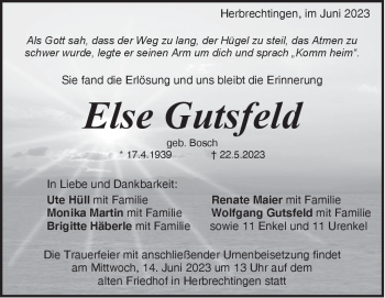 Traueranzeige von Else Gutsfeld von Heidenheimer Zeitung