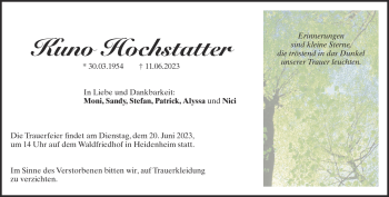 Traueranzeige von Kuno Hochstatter von Heidenheimer Zeitung
