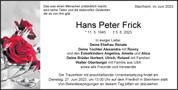 Traueranzeige von Hans Peter Frick von Heidenheimer Zeitung