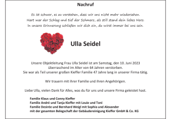 Traueranzeige von Ursula Seidel von Heidenheimer Zeitung