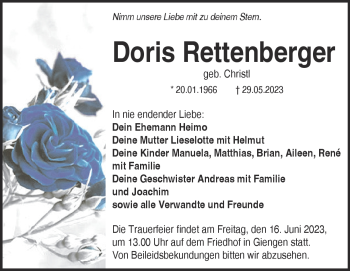 Anzeige Doris Rettenberger