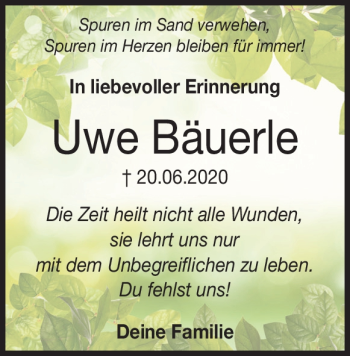 Traueranzeige von Uwe Bäuerle von Heidenheimer Zeitung