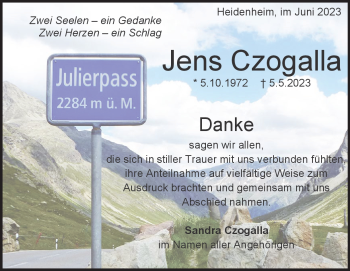Traueranzeige von Jens Czogalla von Heidenheimer Zeitung
