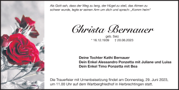 Traueranzeige von Christa Bernauer von Heidenheimer Zeitung
