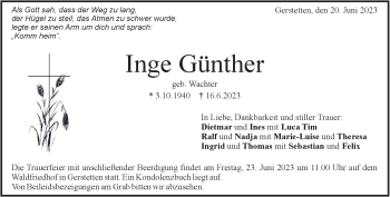 Traueranzeige von Inge Günther von Heidenheimer Zeitung