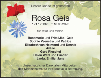 Traueranzeige von Rosa Geis von Heidenheimer Zeitung