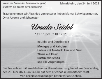 Traueranzeige von Ursula Seidel von Heidenheimer Zeitung
