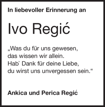 Traueranzeige von Ivo Regic von Heidenheimer Zeitung