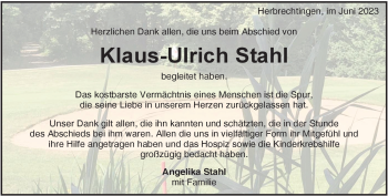 Traueranzeige von Klaus-Ulrich Stahl von Heidenheimer Zeitung