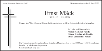Anzeige Ernst  Mäck 