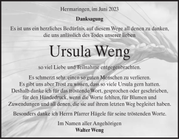 Traueranzeige von Ursula Weng von Heidenheimer Zeitung