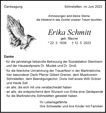 Traueranzeige von Erika Schmitt von Heidenheimer Zeitung
