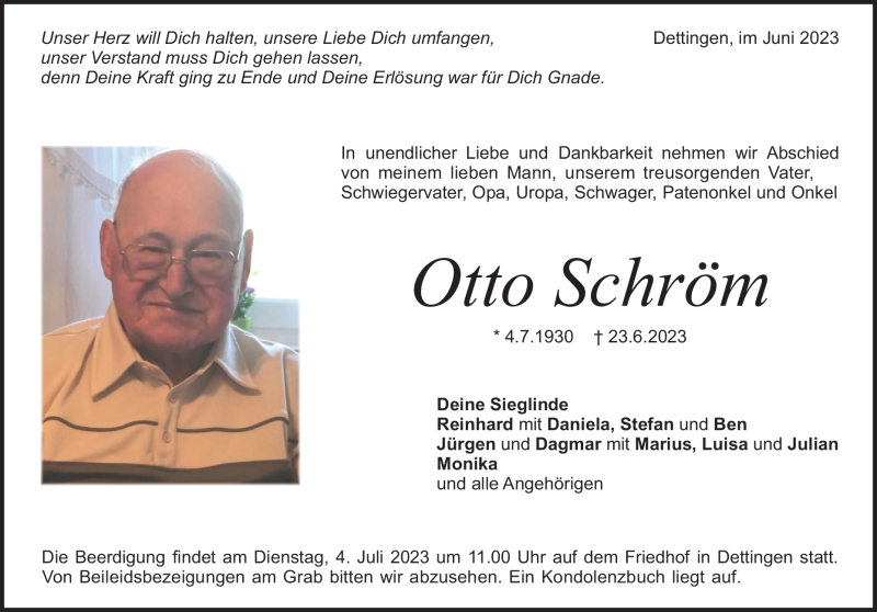 Traueranzeige für Otto Schröm vom 29.06.2023 aus Heidenheimer Zeitung