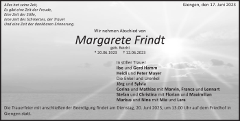 Traueranzeige von Margarete Frindt von Heidenheimer Zeitung