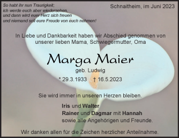 Traueranzeige von Marga Maier von Heidenheimer Zeitung