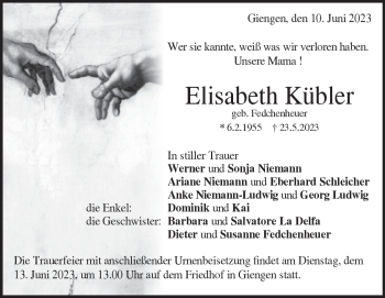 Traueranzeige von Elisabeth Kübler von Heidenheimer Zeitung