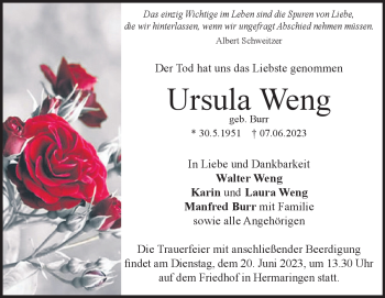 Traueranzeige von Ursula Weng von Heidenheimer Zeitung