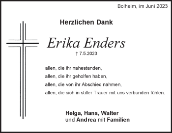 Traueranzeige von Erika Enders von Heidenheimer Zeitung