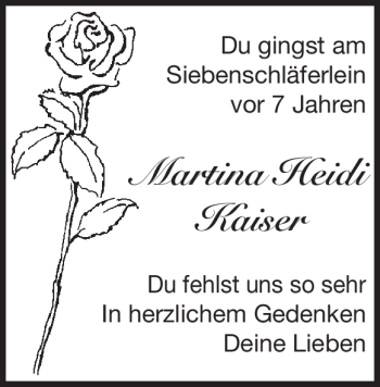 Traueranzeige von Martina Heidi Kaiser von Heidenheimer Zeitung