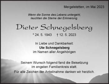 Traueranzeige von Dieter Schnegelsberg von Heidenheimer Zeitung