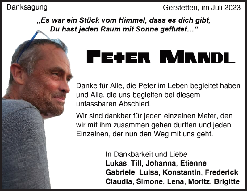  Traueranzeige für Peter Mandl vom 22.07.2023 aus Heidenheimer Zeitung