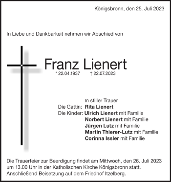 Traueranzeige von Franz  Lienert  von Heidenheimer Zeitung