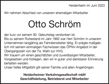 Traueranzeige von Otto Schröm von Heidenheimer Zeitung