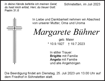Traueranzeige von Margarete Bühner von Heidenheimer Zeitung