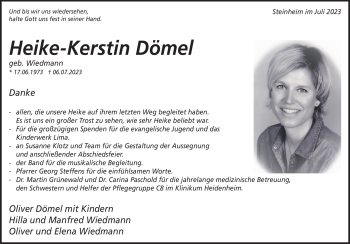 Traueranzeige von Heike-Kerstin Dömel von Heidenheimer Zeitung