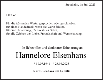 Traueranzeige von Hannelore Elsenhans von Heidenheimer Zeitung