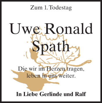 Traueranzeige von Uwe Ronald Spath von Heidenheimer Zeitung