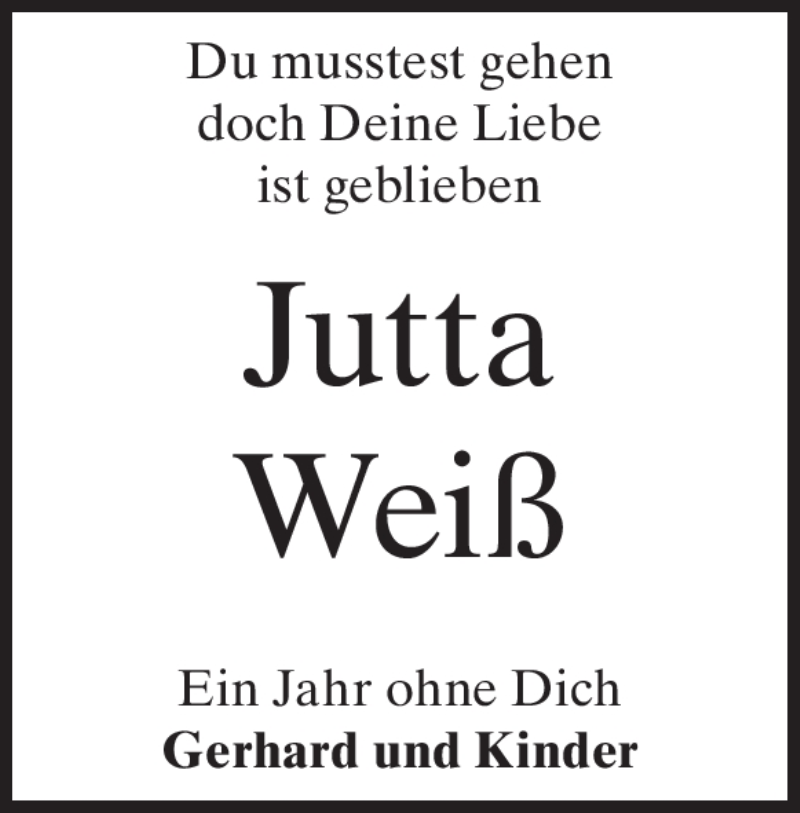  Traueranzeige für Jutta Weiß vom 26.07.2023 aus Heidenheimer Zeitung