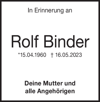 Traueranzeige von Rolf Binder von Heidenheimer Zeitung