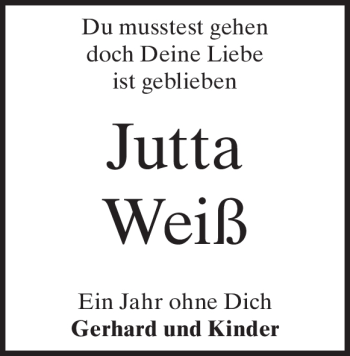 Traueranzeige von Jutta Weiß von Heidenheimer Zeitung