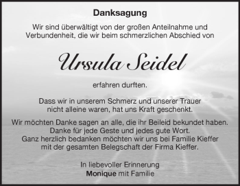 Traueranzeige von Ursula Seidel von Heidenheimer Zeitung