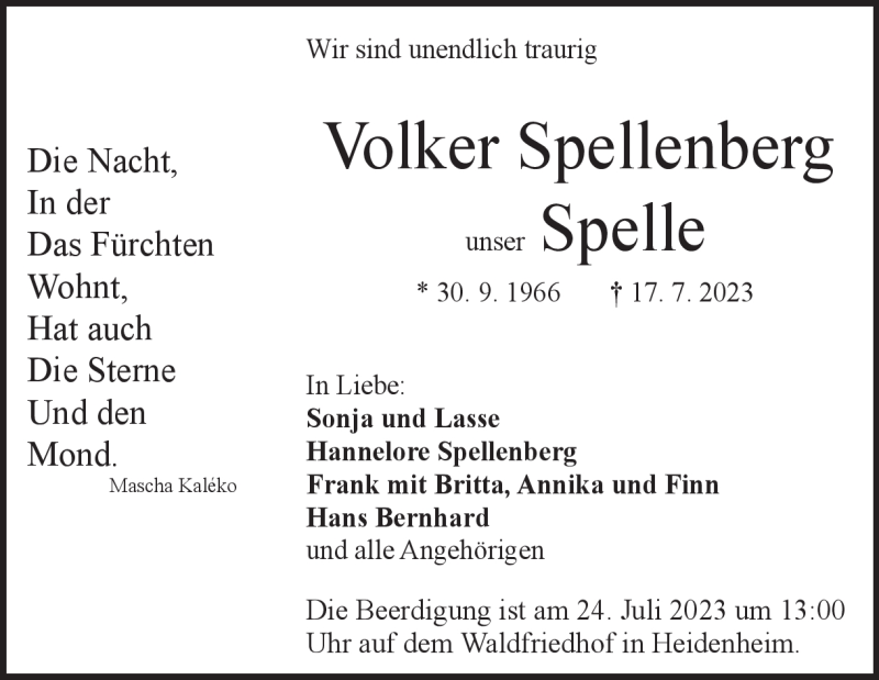  Traueranzeige für Volker Spellenberg vom 20.07.2023 aus Heidenheimer Zeitung
