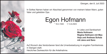 Traueranzeige von Egon Hofmann von Heidenheimer Zeitung
