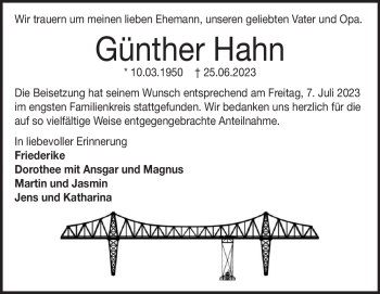 Traueranzeige von Günther Hahn von Heidenheimer Zeitung