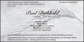 Traueranzeige von Paul Birkhold von Heidenheimer Zeitung