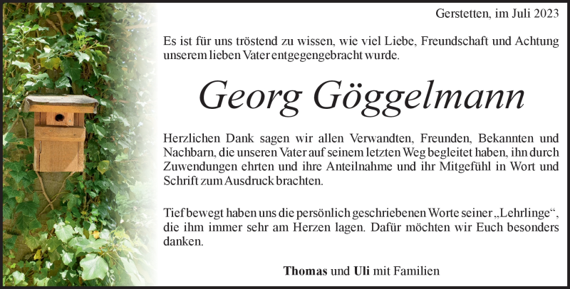  Traueranzeige für Georg Göggelmann vom 08.07.2023 aus Heidenheimer Zeitung
