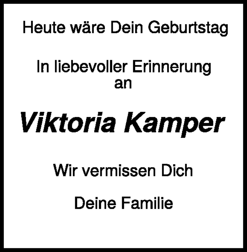  Traueranzeige für Viktoria Kamper vom 15.07.2023 aus Heidenheimer Zeitung