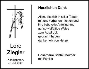Traueranzeige von Lore Ziegler von Heidenheimer Zeitung